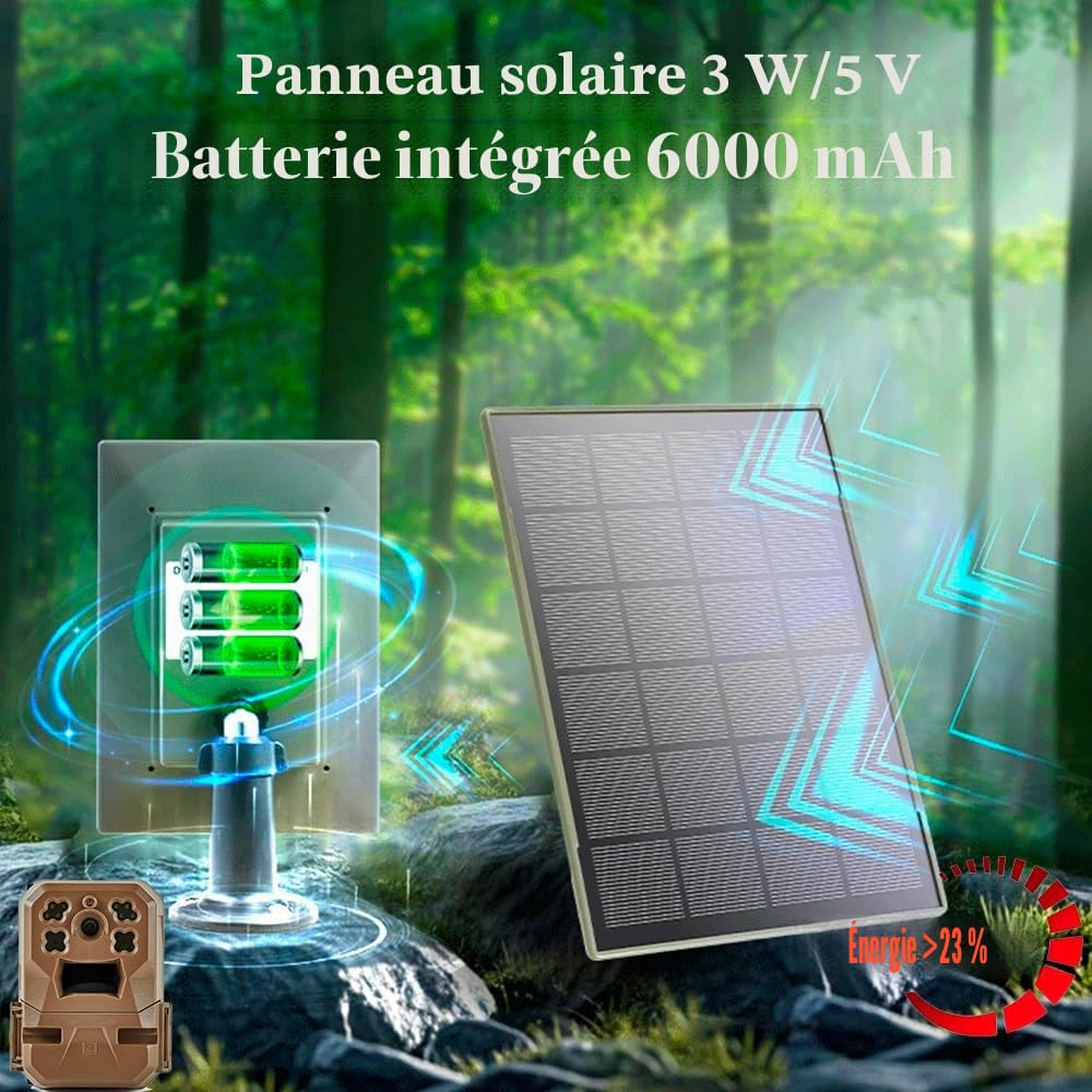 Lot de 2 panneau solaire 3W/5V,Compatible avec les caméras de chasse 3G/4G， batterie Li-ion 6000mAh,régulateur de tension PCB,micro-USB/Type-C/DC,IP66, Convient aux caméras de chasse sur le terrain
