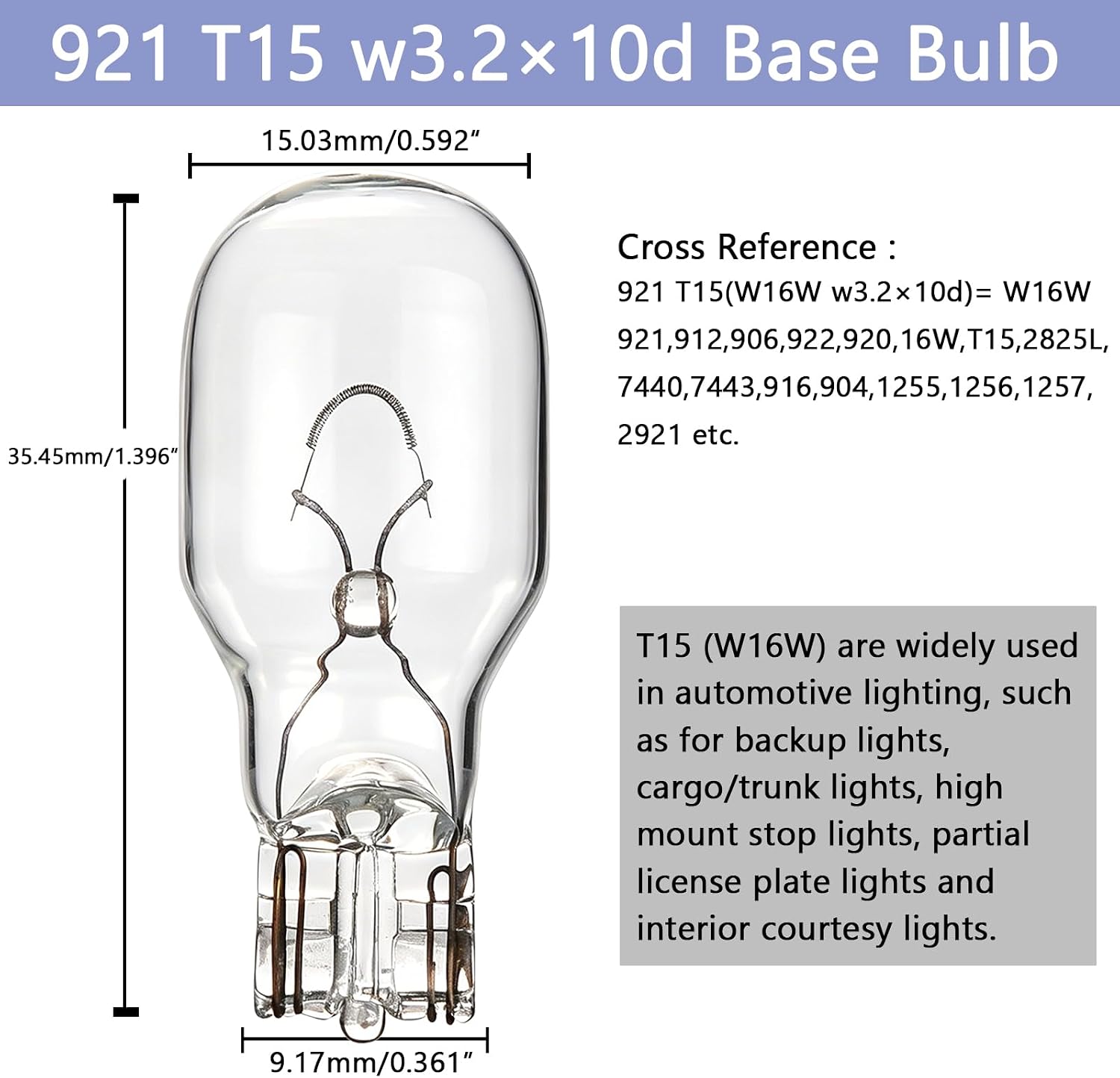 921 T15 Bulbs, 912 906 916 W16W Automotive Backup/High Mount Brake/Trunk Cargo/Interior Dome/Turn Signal Replacement Bulbs, Fit for Most Sedans, SUVs, Pickup Trucks, RVs and Campers(10 Pack)