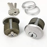 RI-KEYSECURITY 2-Pack 1" Mortise Lock Cylinders for Adams Rite Commercial Storefront Doors - Brass, Keyed Alike w/ Trim Rings