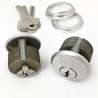 RI-KEYSECURITY 2-Pack 1" Mortise Lock Cylinders for Adams Rite Commercial Storefront Doors - Brass, Keyed Alike w/ Trim Rings
