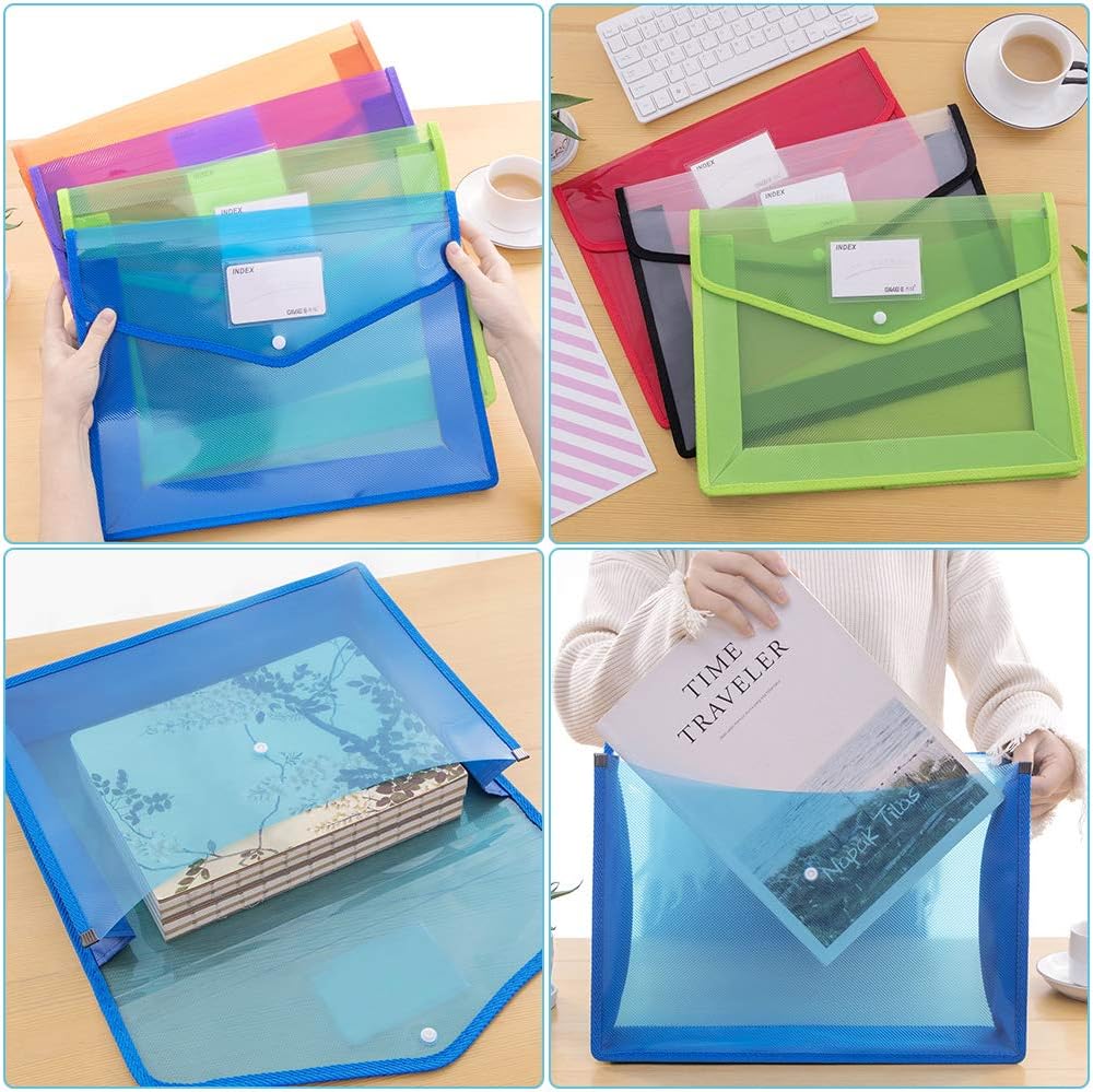 Yarachel Plastic File Wallet - 7 Pack Plastic Folders with Closure and Pockets Expandable Envelope Wallet Office File Folder for School Office Home Organization (Pack of 7)