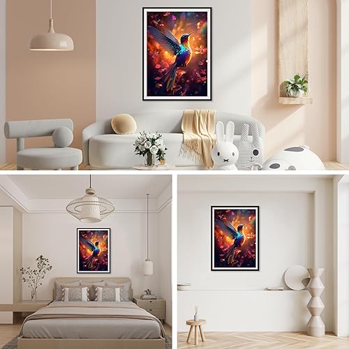 Miniatura 3 de SENQAO Kits de pintura de diamantes de pájaro para adultos, taladro completo, arte de diamantes de colibrí, arte de diamante, paisaje redondo, kits