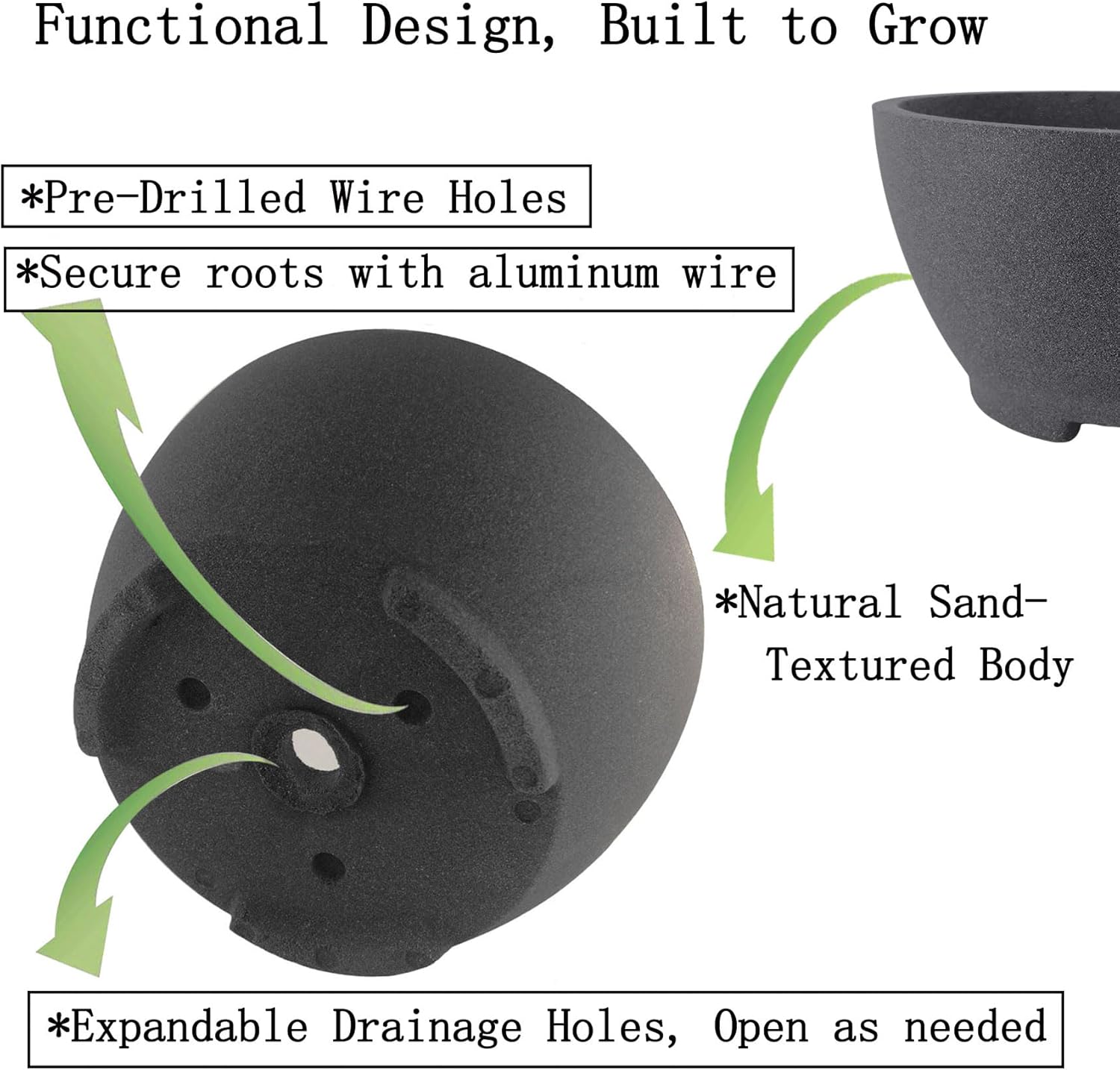 8.26” Gray Ceramic Bonsai Pot with Drainage Holes - Large Unglazed Clay Planter for Ficus Trees, Succulents & Indoor Plants, 4" Deep Round