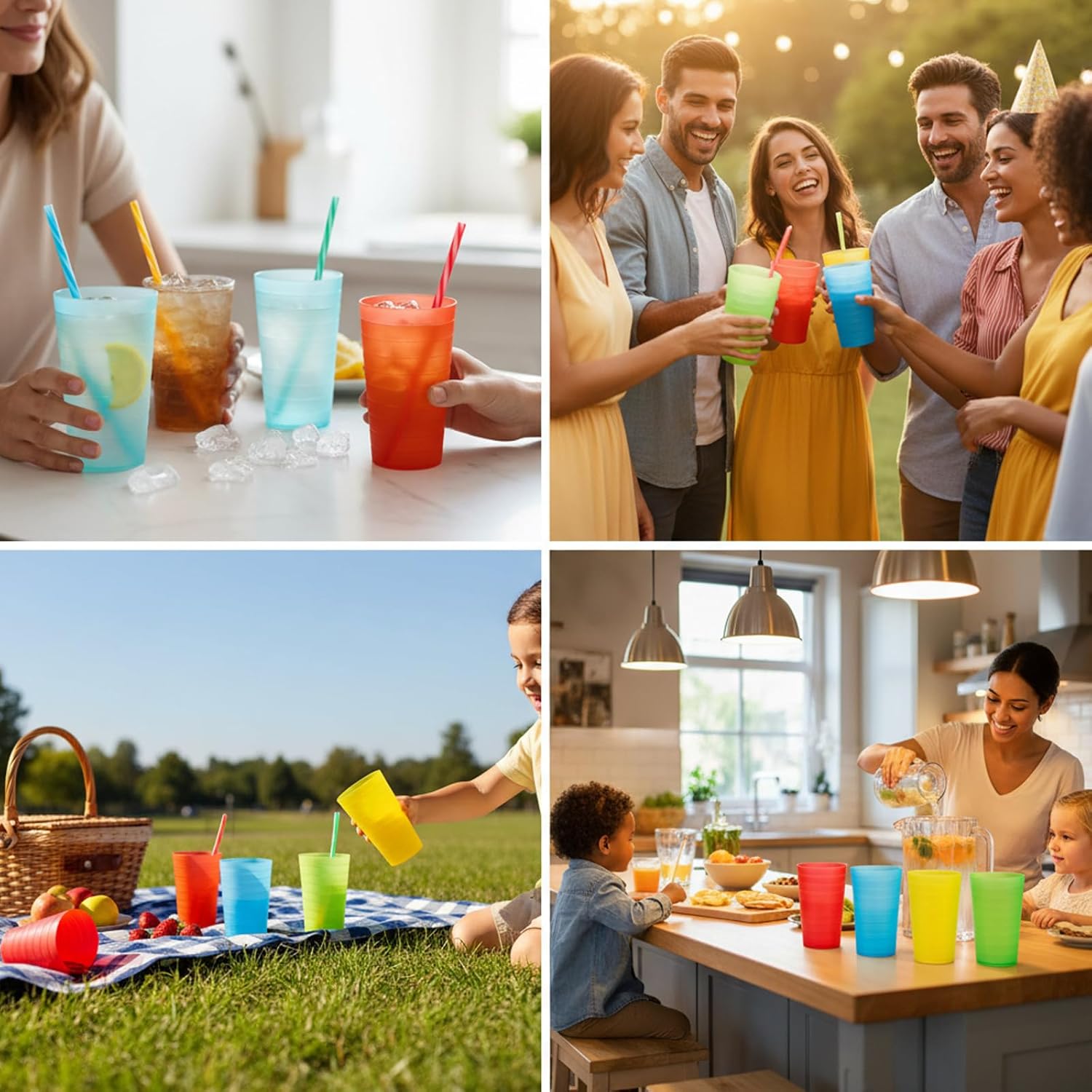 AOYITE Reusable Plastic Cups 22 oz - Unbreakable Hard Kids Cups - BPA Free Dishwasher Safe Drinking Cup set of 12 - Stackable Water Tumblers for Kitchen Camping Party Outdoor - Image 5