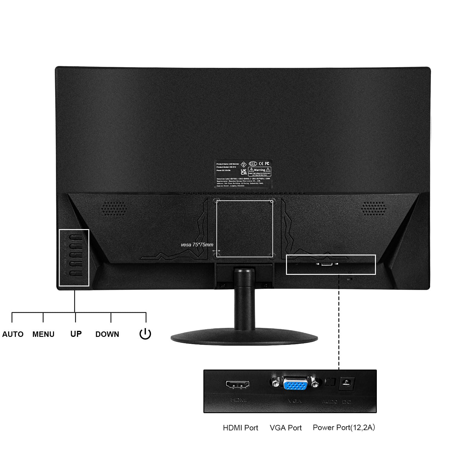 Kenowa PC Monitor 21.5 Zoll Business Computer Bildschirm Gaming Monitor FHD 1920x1080P 75Hz, 3ms Reaktionszeit mit HDMI & VGA Anschlüsse für Laptop/Windows OS/PS3/PS4