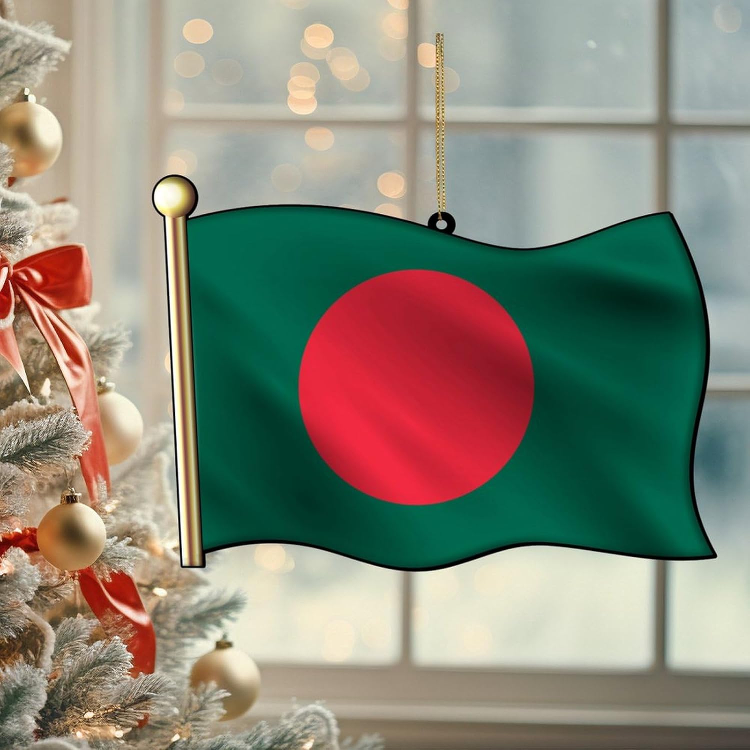 Customize Christmas Ornaments - 3" Ornaments 2 Sides with Text Bangladesh Flag Hanging Accessories for Car House Warming 2024 Popular Country City Souvenir Xmas Gifts for Newborn Baby Home Decor image 4