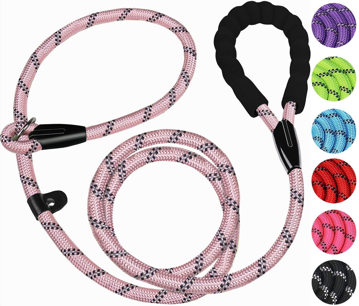 6 FT Dog Leash, Durable Premium Quality Strong Training Rope Slip Leash with Comfortable Padded Handle and Highly Reflective Threads for Small Medium