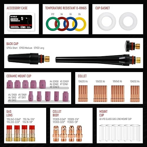 Miniatura 2 de RX WELD Antorcha de soldadura TIG, 49 piezas, lente de gas #10 Pyrex vidrio Copa Kit para WP-171826 (49 piezas)