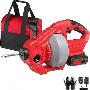22V Electric Cordless Drain Auger, 25Ft Auto-Feed Plumbing Snake with 2.0Ah Battery & Charger, Drain Snake Clog Remover for Bathroom, Sink, Shower, Sewer Pipes (3/4"-2")