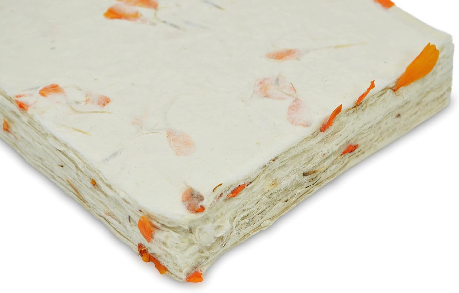 Handmade Lokta Card Stock 5x7 Inch Deckle-edge Paper with Marigold Petals for Vintage Stationery, Printing, and Decorative Invitations (25 Sheets, Marigold)