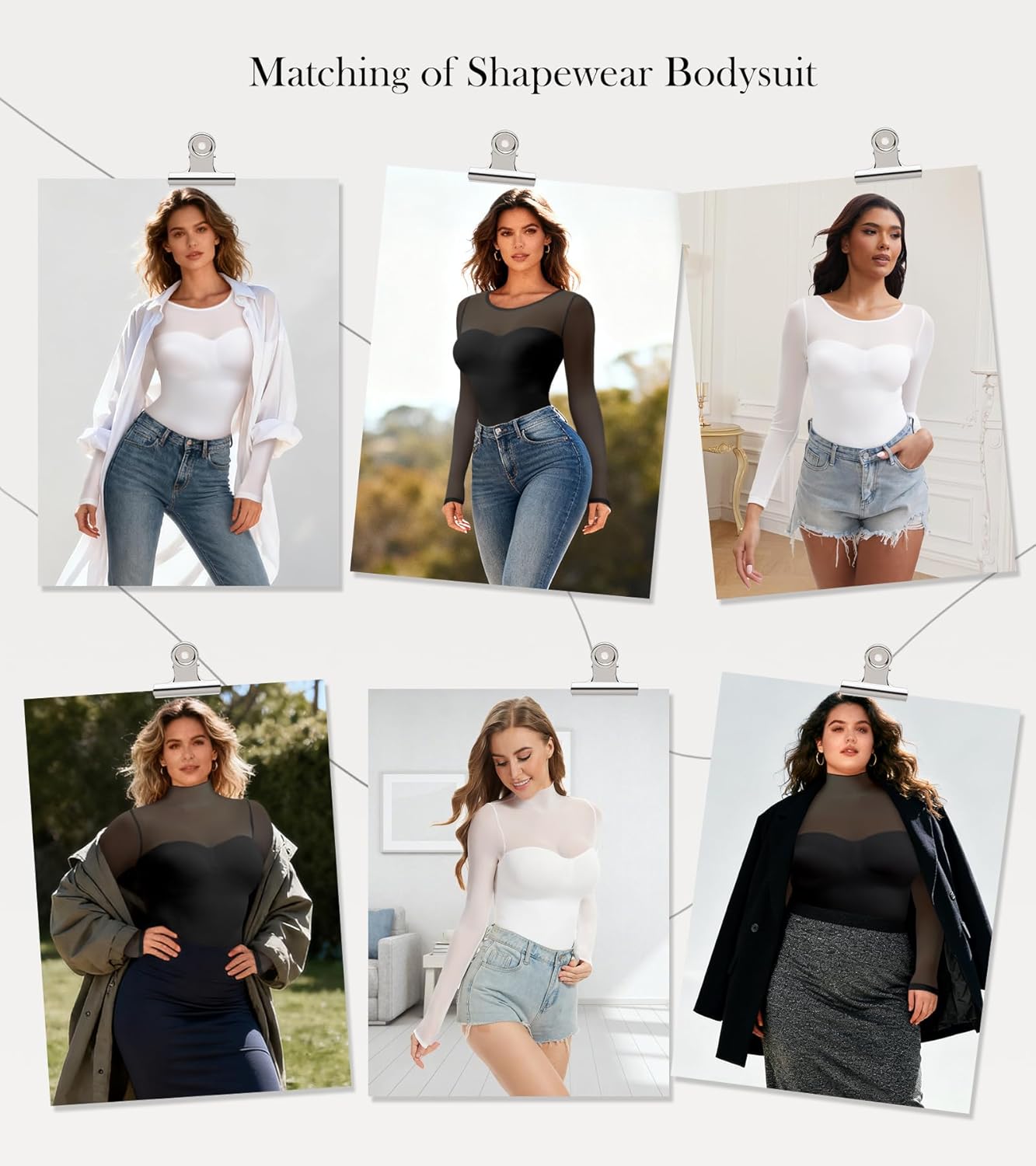 Women Mesh Long Sleeve Shapewear Bodysuit for Tummy Control Seamless Body Suits - Image 6