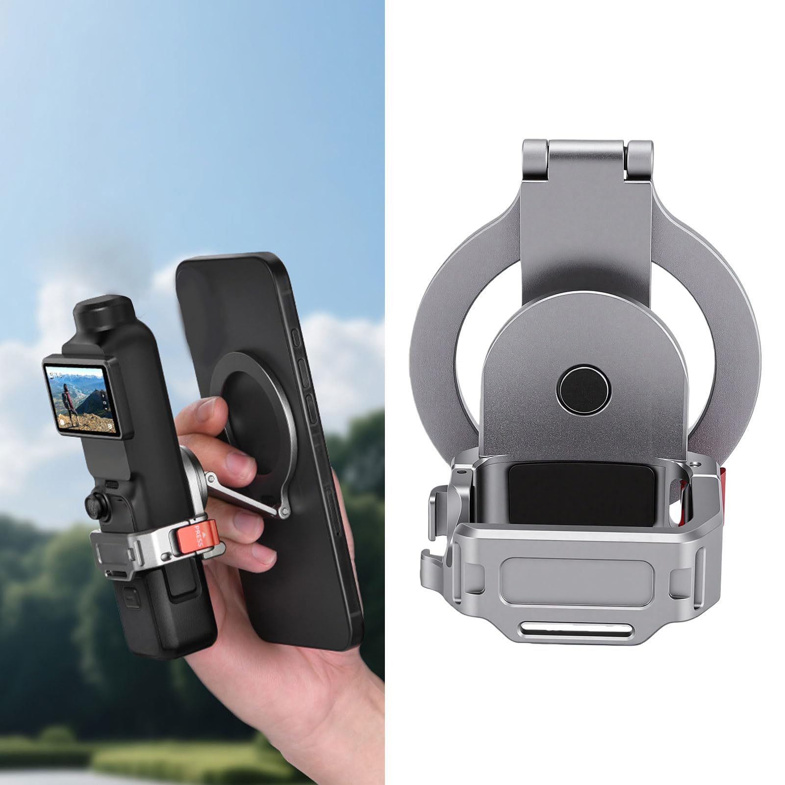 Supporto per Teleprompter per Cellulare, Adattatore Magnetico con | Leggero in Lega D'alluminio, Regolabile su 3 Assi, Compatibile con 4/3, con Supporto Integrato per filmare.