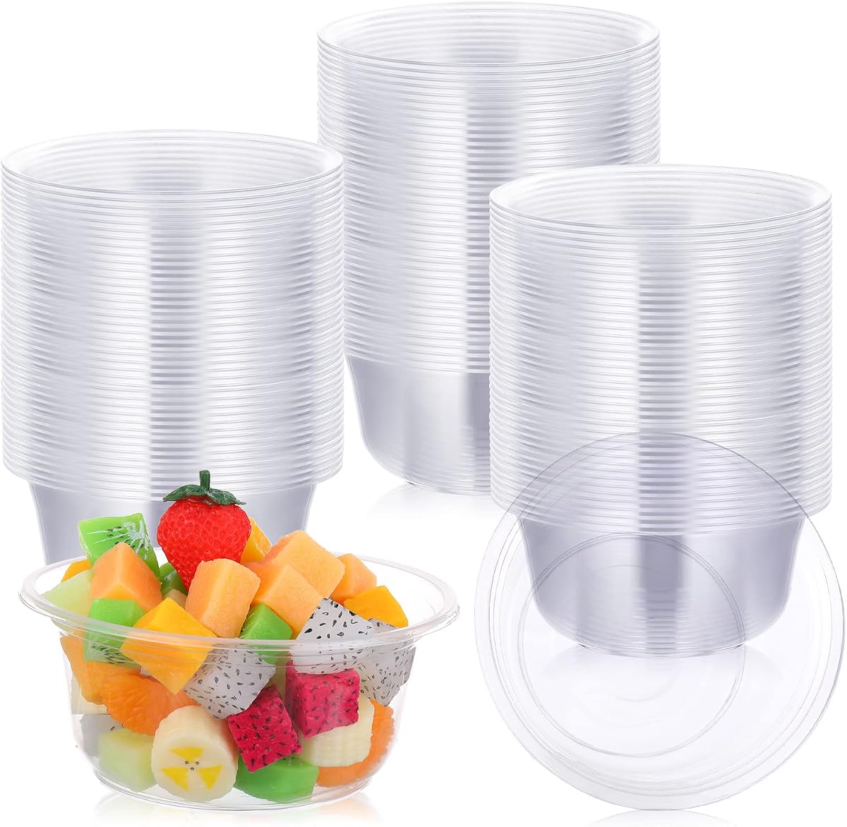 Aoriher Paquete de 100 tazones de plástico de 16 oz, tazones desechables para servir para bodas, a granel, plástico duro transparente, ensalada de acai, tazón de postre resistente, grande para servir catering, fiestas, helados, suministros para el hogar