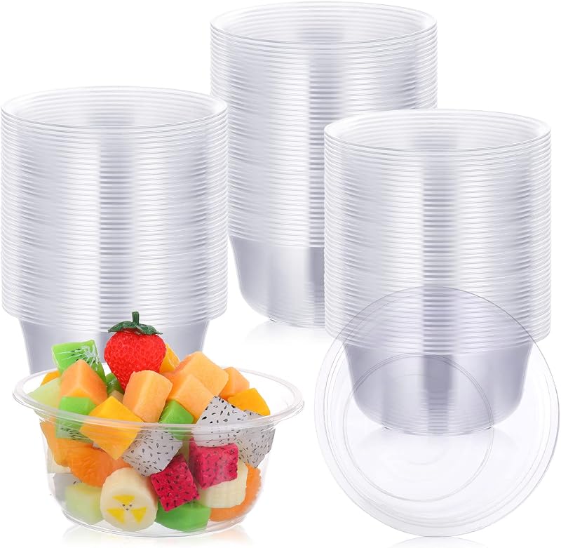 Aoriher Paquete de 100 tazones de plástico de 16 oz, tazones desechables para servir para bodas, a granel, plástico duro transparente, ensalada de acai, tazón de postre resistente, grande para servir catering, fiestas, helados, suministros para el hogar