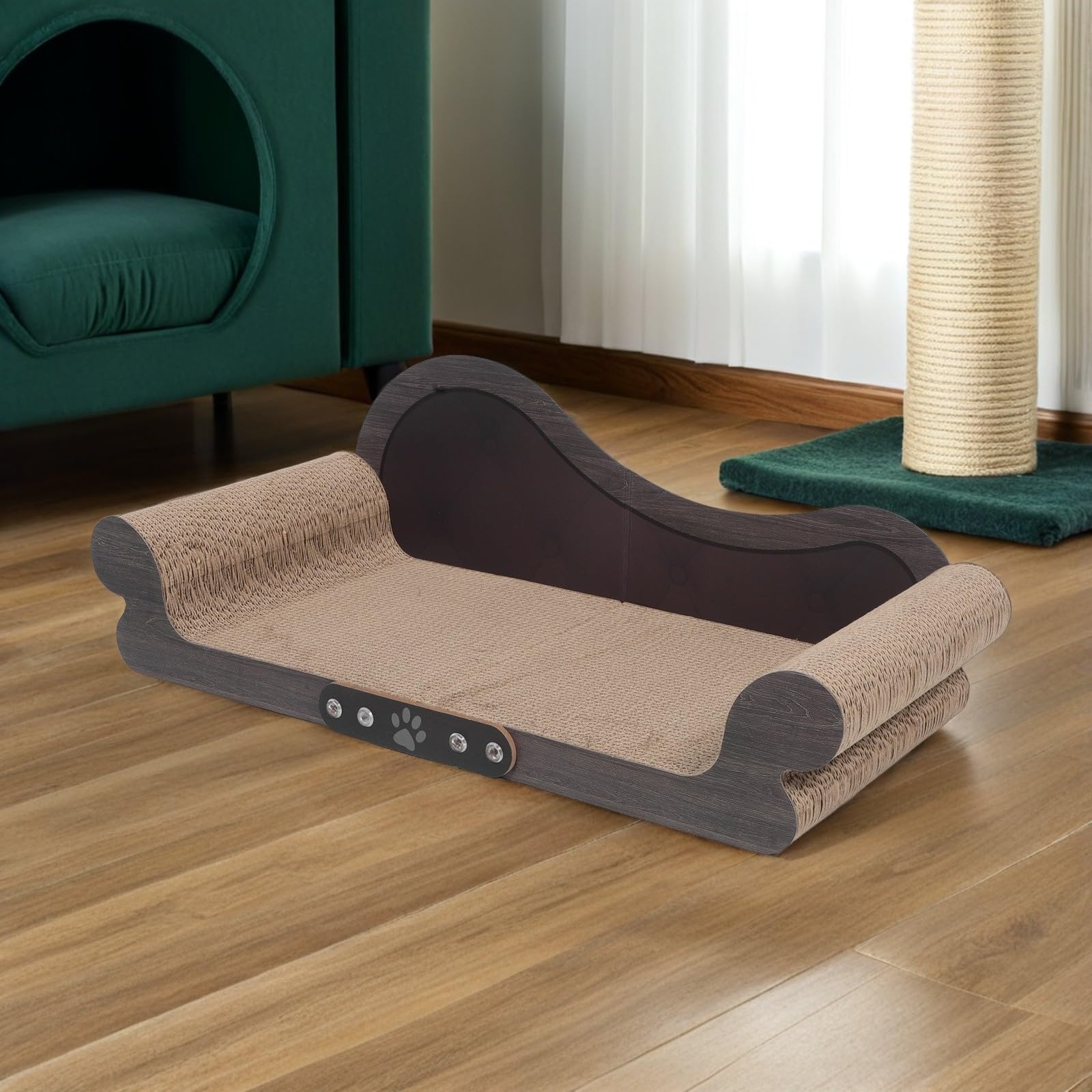 Hemobllo Modernes Katzenkratzmöbel in Sofaförmig aus Wellpappe und Holz Kratzfestes Kratzbrett für Katzen Schützt Möbel und Fördert Natürliches Kratzverhalten für Indoor