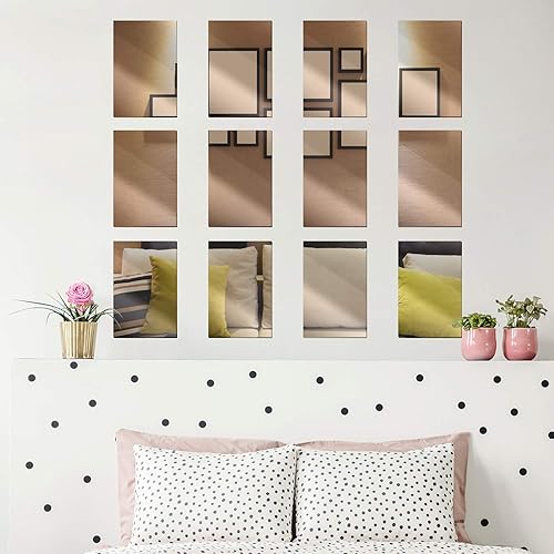 Miniatura 6 de Elcoho Paquete de 6 espejos de plástico para decoración de espejos flexibles, autoadhesivos, azulejos de espejo plateados, tarjeta para educación o