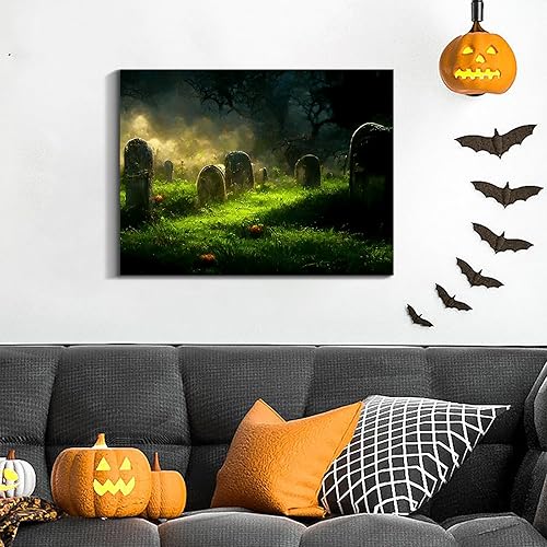 Miniatura 46 de Denozer Lienzo decorativo para pared de Halloween, castillo de terror de 32 x 24 pulgadas, decoración de pared de luna, decoración de otoño de Obra
