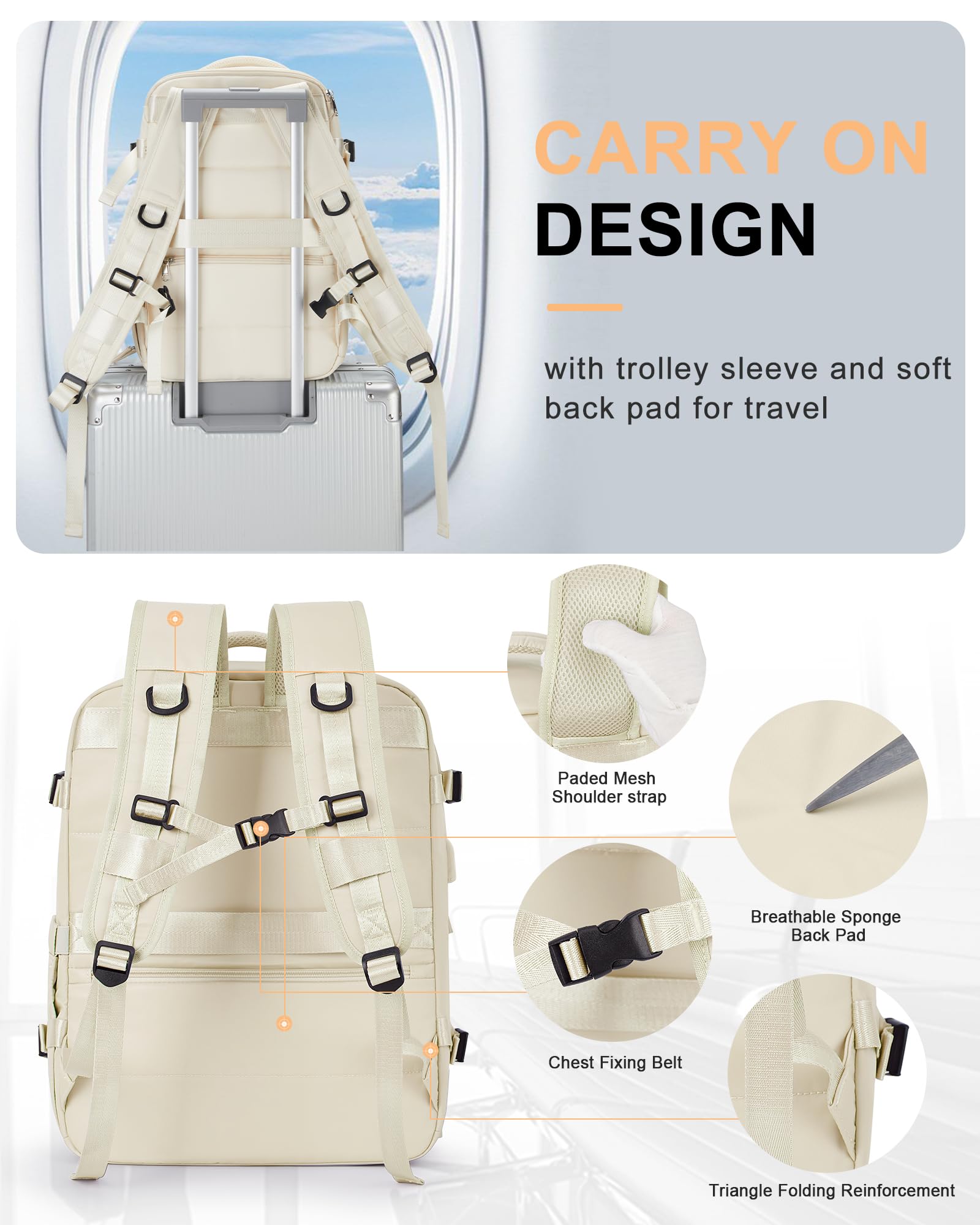 BJLFS Borse da Cabina per Ryanair 40×20×25 Zaino da Viaggio con Sottovuoto Bagaglio a Mano Easyjet 45×36×20,Zaino con sistema di compressione,Zaino Casual per laptop da 14 pollici per scuola