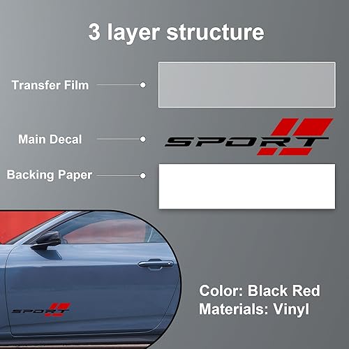 Miniatura 10 de Zhizhong Calcomanía deportiva de automóvil, calcomanía de vinilo de 16 pulgadas para todos los lados de los automóviles (negro y rojo)