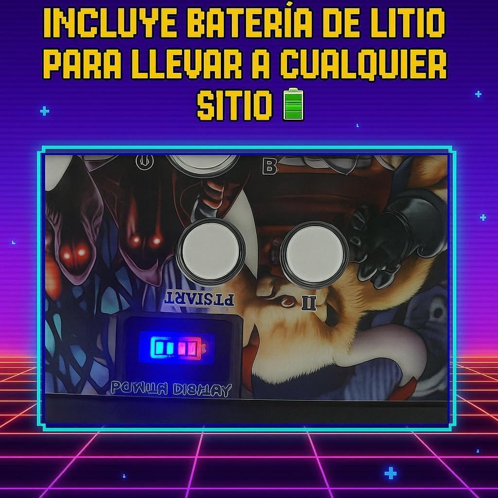 Arcade portatil con Monitor de 17 Pulgadas , 6 Botones Arcade por Jugador, Incluye Bateria para Juego portatil sin Cables, Consola Ideal para Viaje, Preparado para encender y Jugar