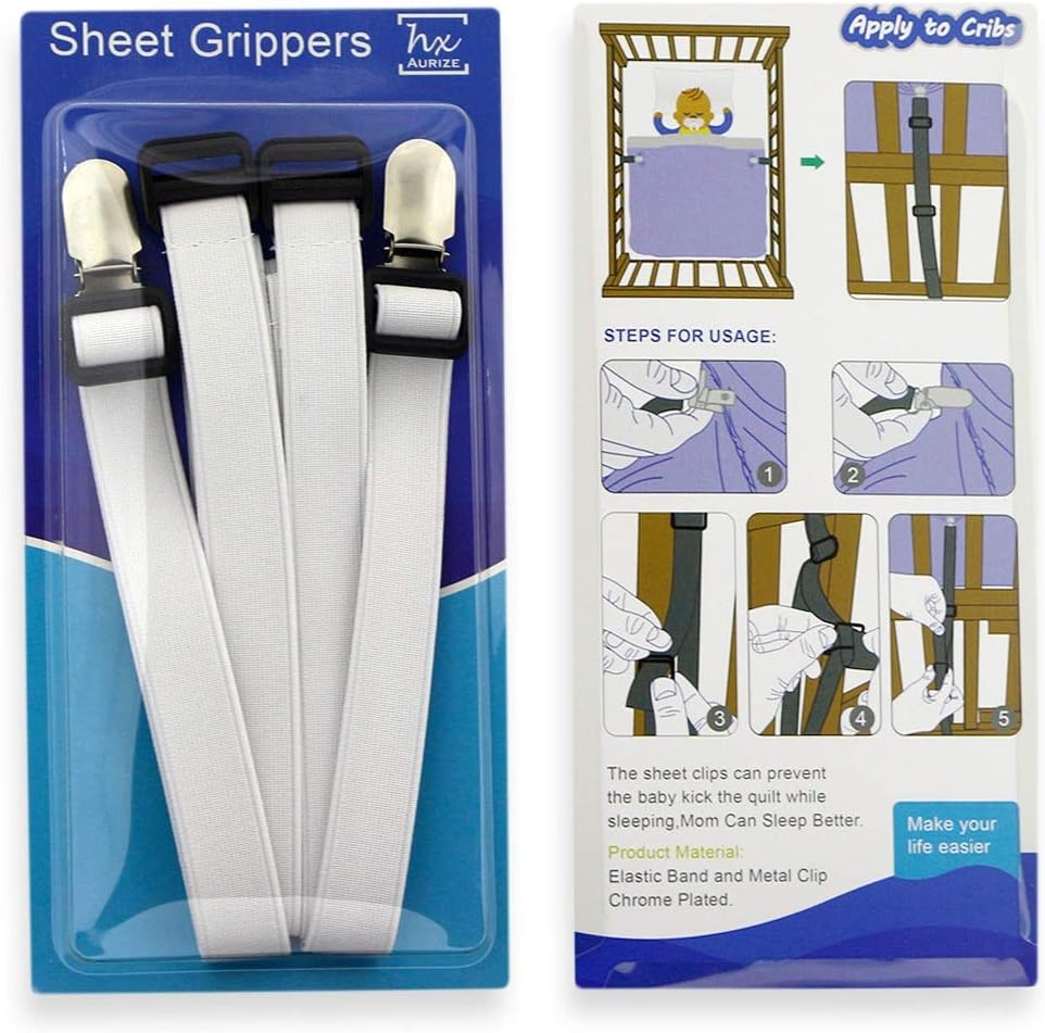 HX AURIZE Duvet Cover Fasteners Holder Clips Keep Quilt in Place 2Pcs (Long White)