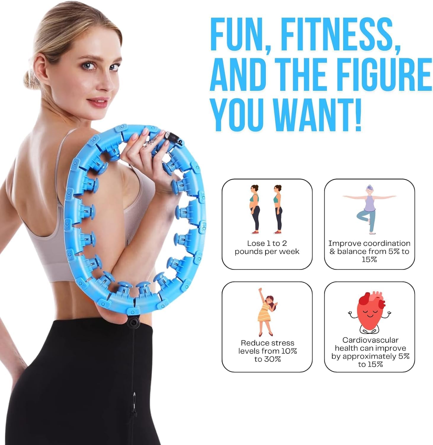 GOPINATH ECOM Smart Weighted Hula Hoop for Adults Weight Loss 24 Knots Adjustable Infinity Hoop with Ball 360° Massage Waist Trainer Fitness Hoop for Home Exercise Durable ABS Plastic Easy Assembly 1