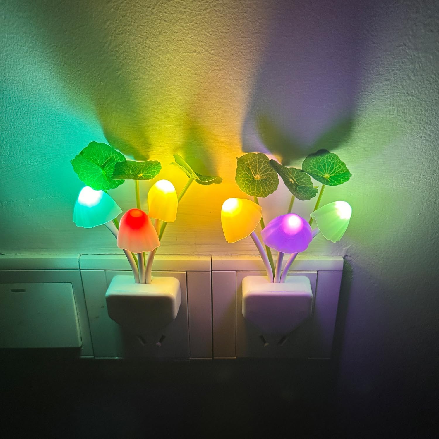 2Pack Mushroom Night Light, Plug-in Sensor LED Night Light Color Changing Nursery Light for Kids, Cute Wall Based Lamp Decor for Bedroom, Nursery, Lounge, Hallway and Stairs
