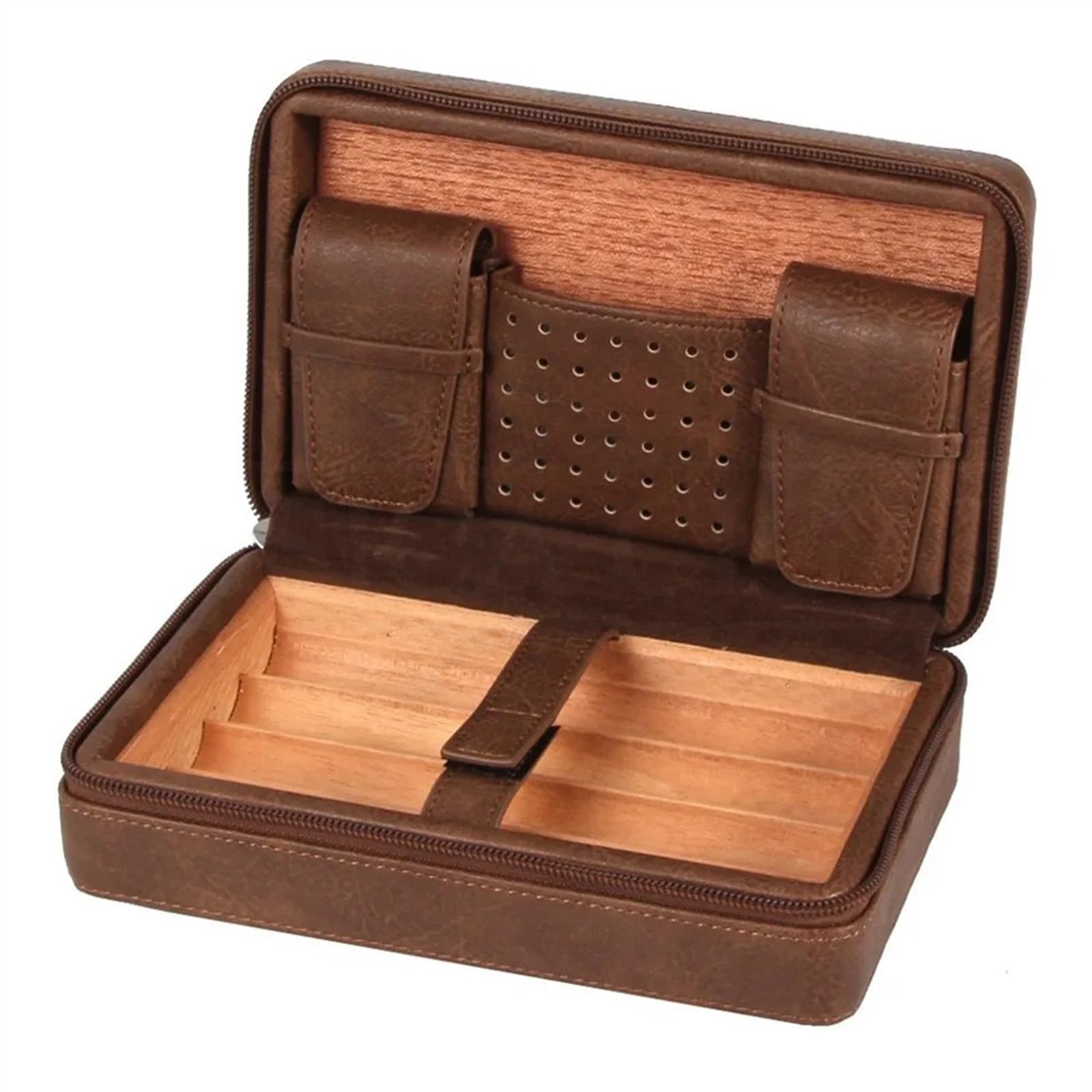 Humidor Sigari Custodia da viaggio for sigari Humidor portatile Custodia in pelle di legno di cedro con 4 tubi Porta umidificatore for sigari Accessori for sigari Custodia da viaggio per sigari ( Colo