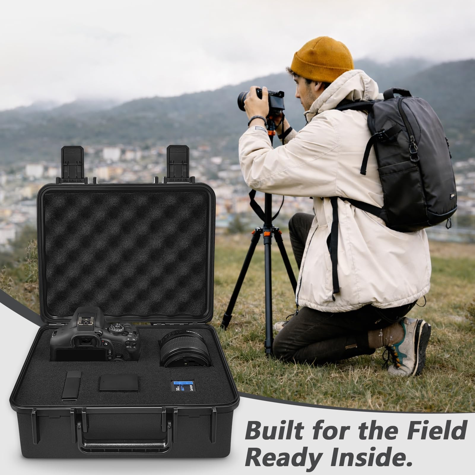 ICIMBI Funda rígida impermeable de 11 x 9 x 5 pulgadas con interior de espuma personalizable para instrumentos de prueba, cámaras compactas y herramientas