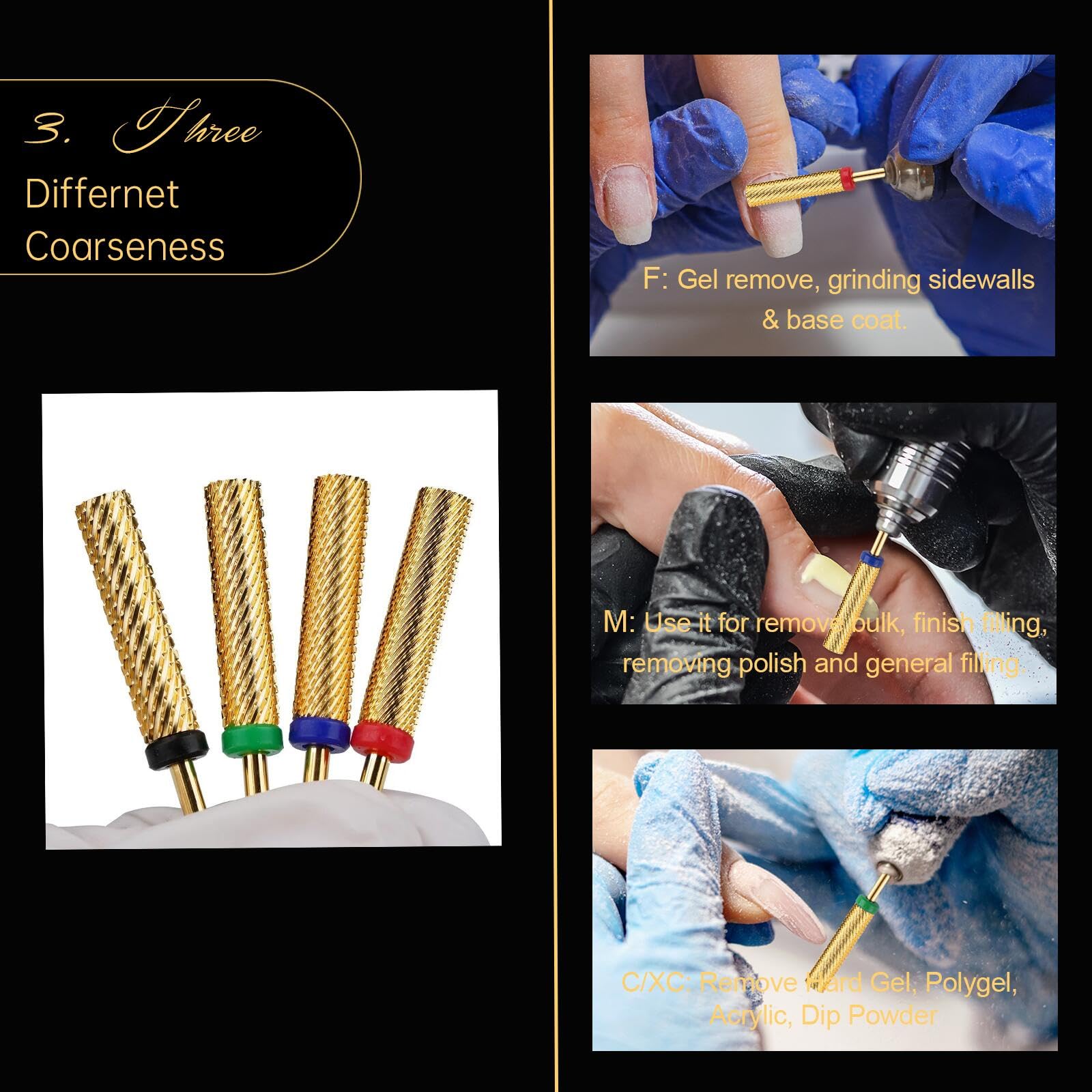 Nagelbohrer, langer Nagelbohrer, Nagelbohrer für Acrylnägel, fein, Gold