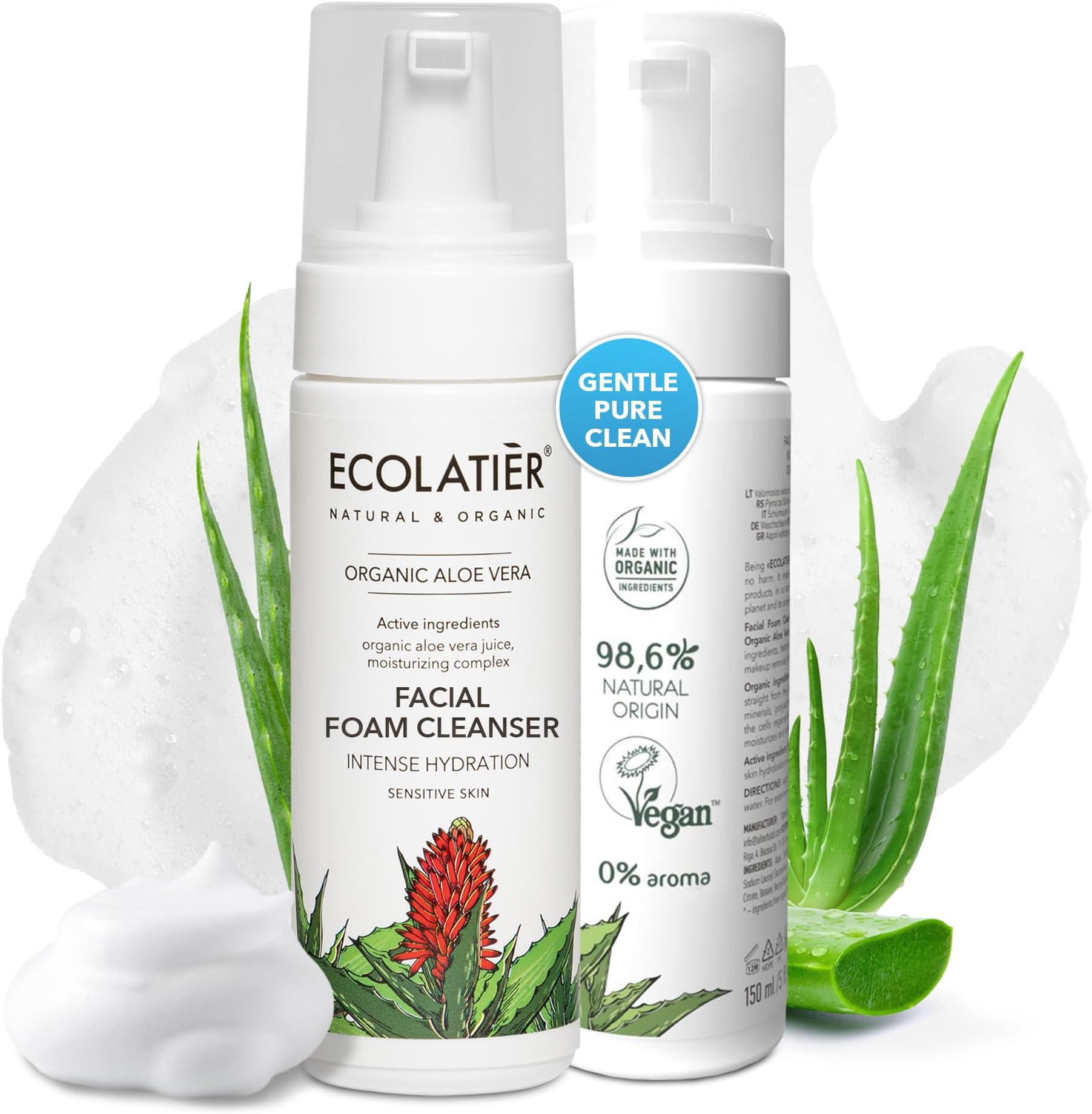 Facial Foam Cleanser Intense Hydration Organic Aloe Vera – 98.6% Na...