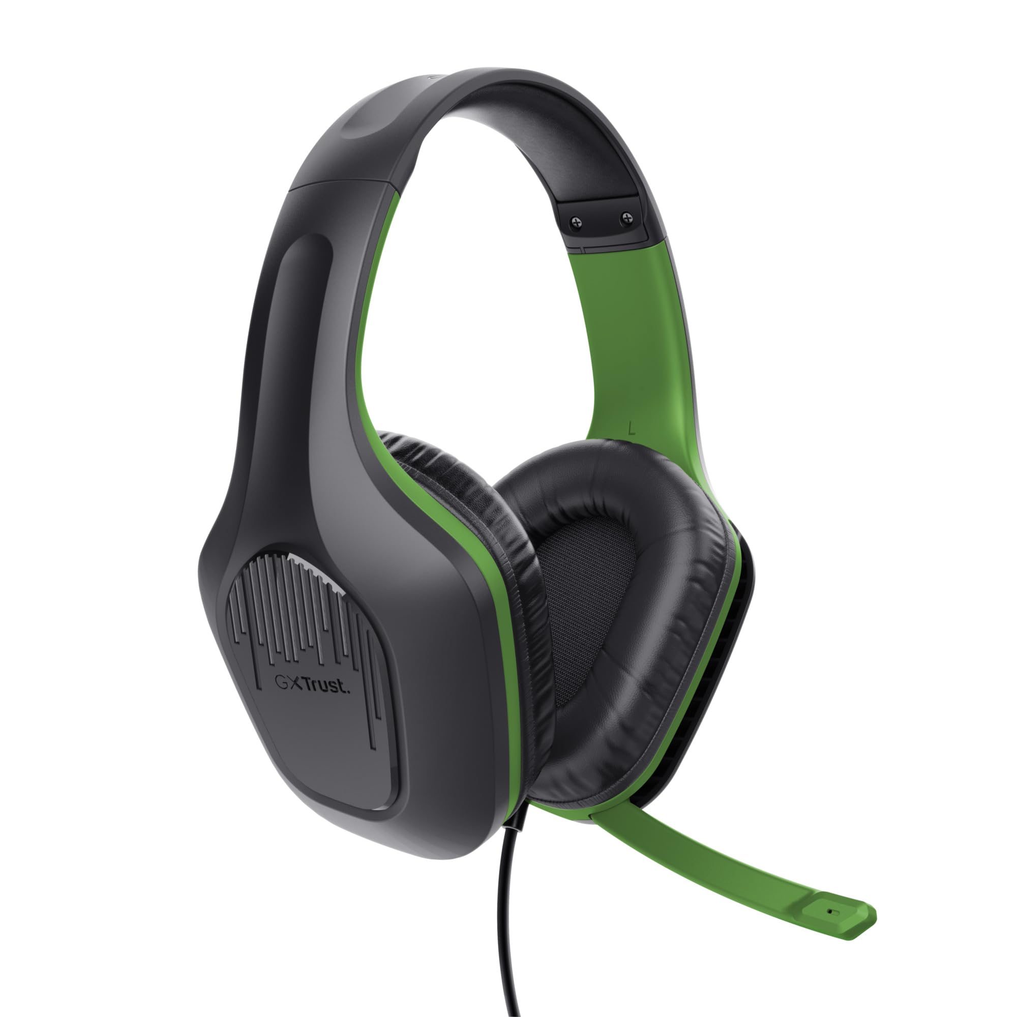 Trust Gaming GXT 415X Zirox Lekkie słuchawki do gier Xbox Series X/S z przetwornikiem 50 mm, gniazdo audio 3,5 mm, kabel 1,2 m, regulowany pałąk, słuchawki z mikrofonem nausznym - czarny/zielony | Przetworniki 50 mm, jack audio 3,5 mm, kabel 1,2 m, przewo