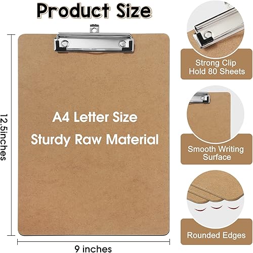 Miniatura 2 de Portapapeles grandes  Paquete de 26 portapapeles de madera para oficina, tamaño de letra A4 estándar a granel (9 x 12.5 pulgadas) con clip de perfil