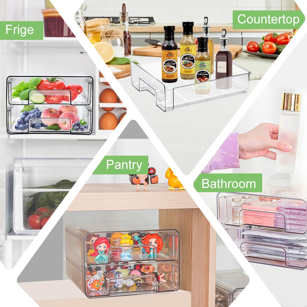 Kühlschrank Organizer Doppelschichtige Aufbewahrungsbox Stapelbare Aufbewahrungsschubladen 25*21*14.5cm Vorratsbehälter durchsichtige Küchen Aufbewahrung Organizer für Kühlschrank, Schrank