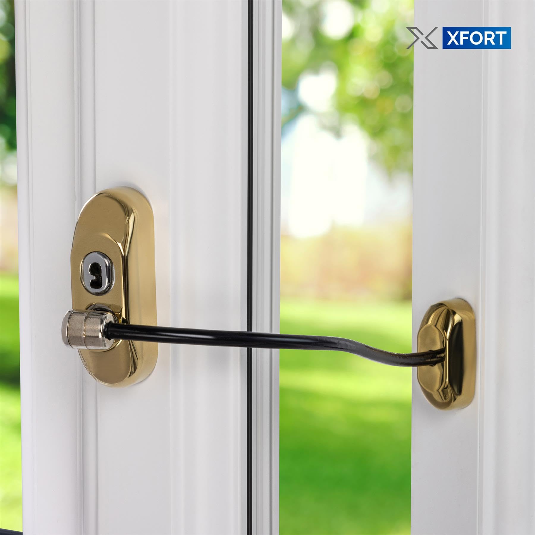 XFORT Viper Key Locking Cable Window Restrictor in Polished Brass, Durable Window Safety Lock for Child Safety and Window Security - Image 2