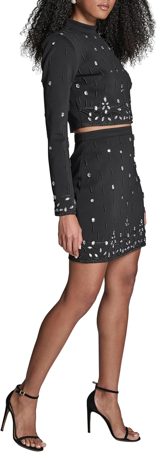 BCBG Womens Long Sleeve Mock Neck Mini Skirt Two Piece Set - Image 4