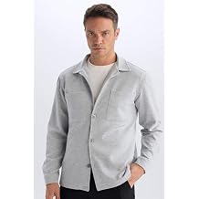 DeFacto Regular Fit Polo Yaka G mlek Ceket, M, D7243AX25SP, Gri-GR370, Erkek