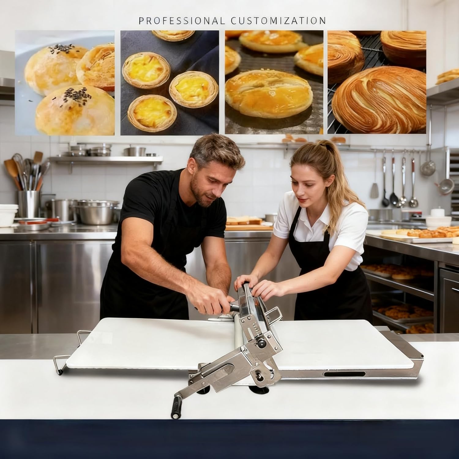 Folding Pasta Roller (15.5 inches), Dough Sheeter, Manual Pasta Roller, Stainless Steel Dough Machine (55-level adjustable thickness), Commercial-grade capacity (1 rolled dough surface)