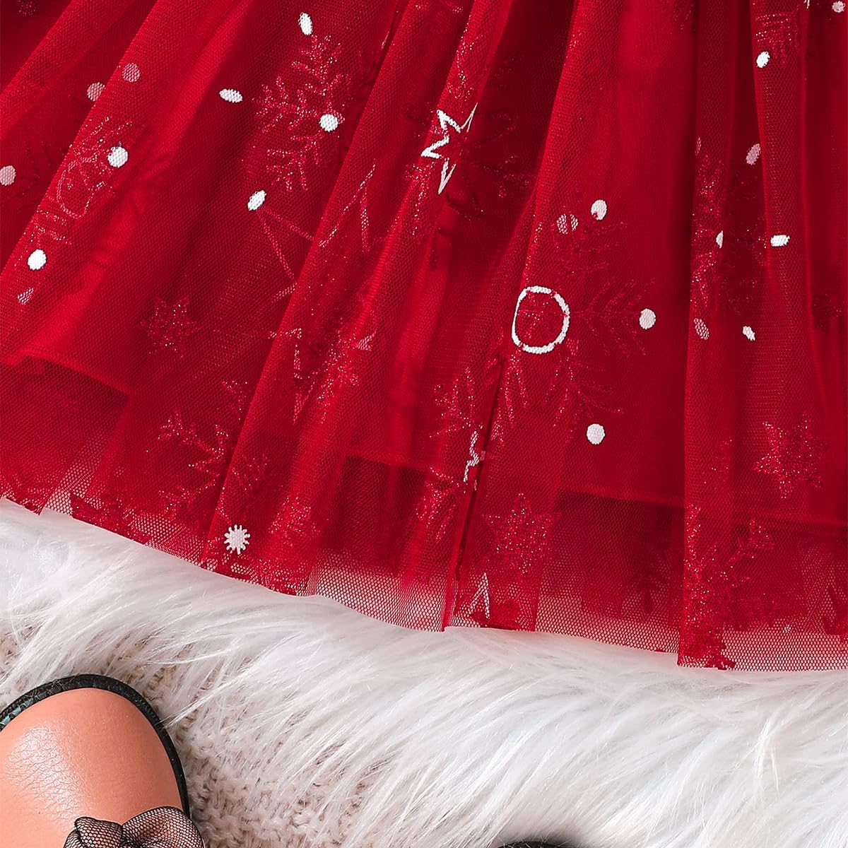 Toddler Girls Velvet Tulle Tutu Dress Baby Girls Fall Winter Long Sleeve Smocked Snowflake Christmas Birthday Party Dress