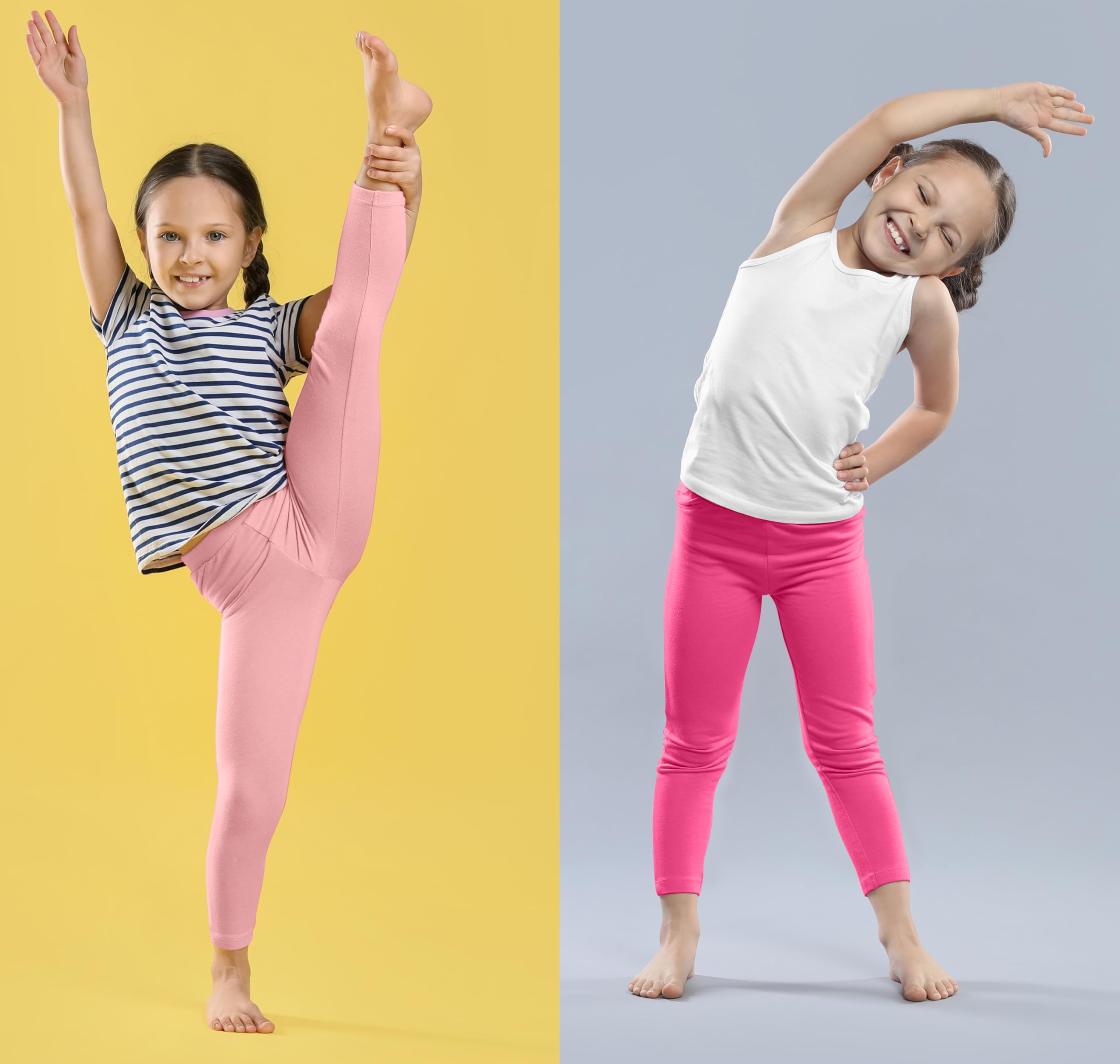 FEQO 4er-Pack Mädchen-Leggings aus Baumwolle, volle Länge, Stretch-Leggings, fußlos, enge Hosen