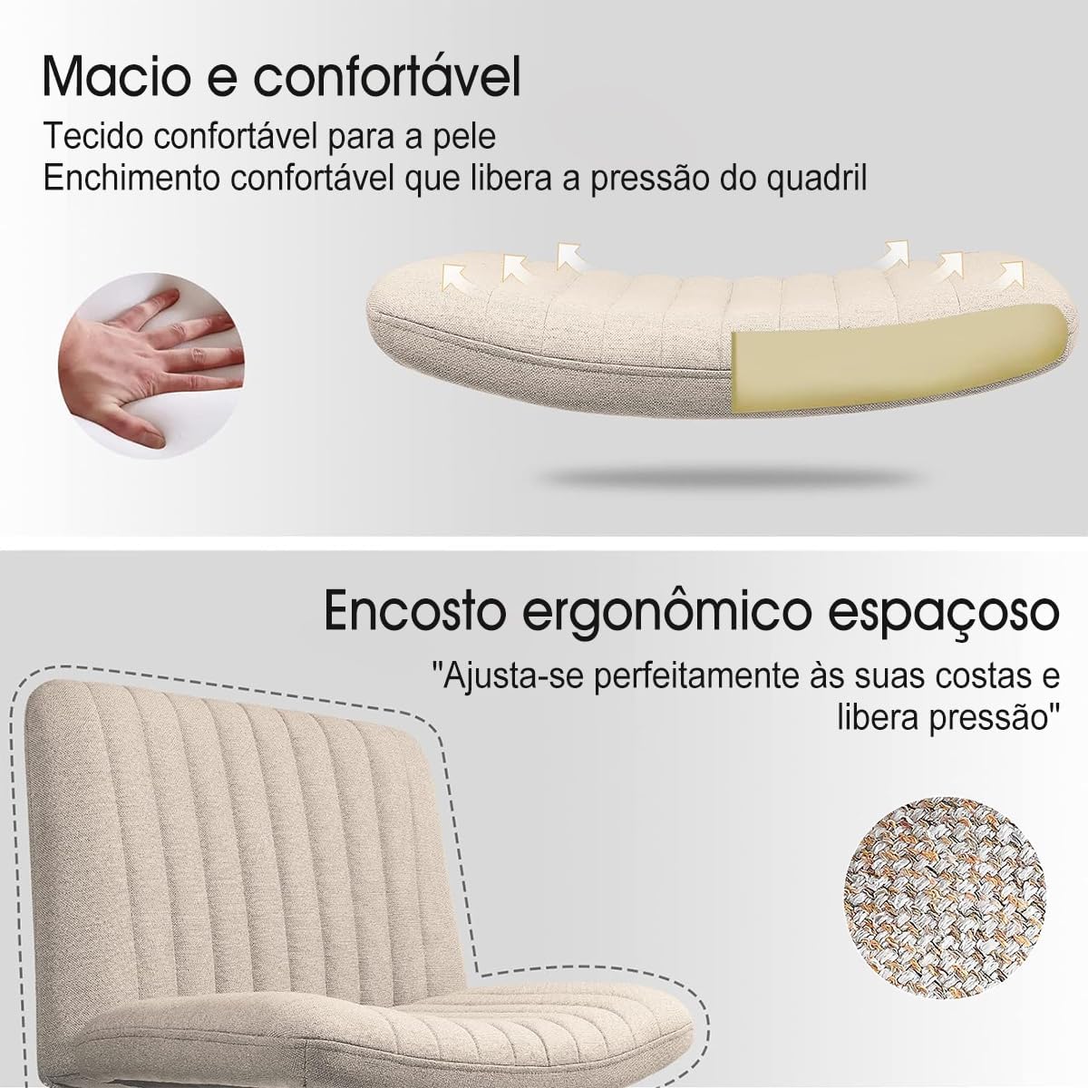 Cadeira de Escritório Python Fly Leisure, Assento Extra Grande e Largo em Tecido (Bege)