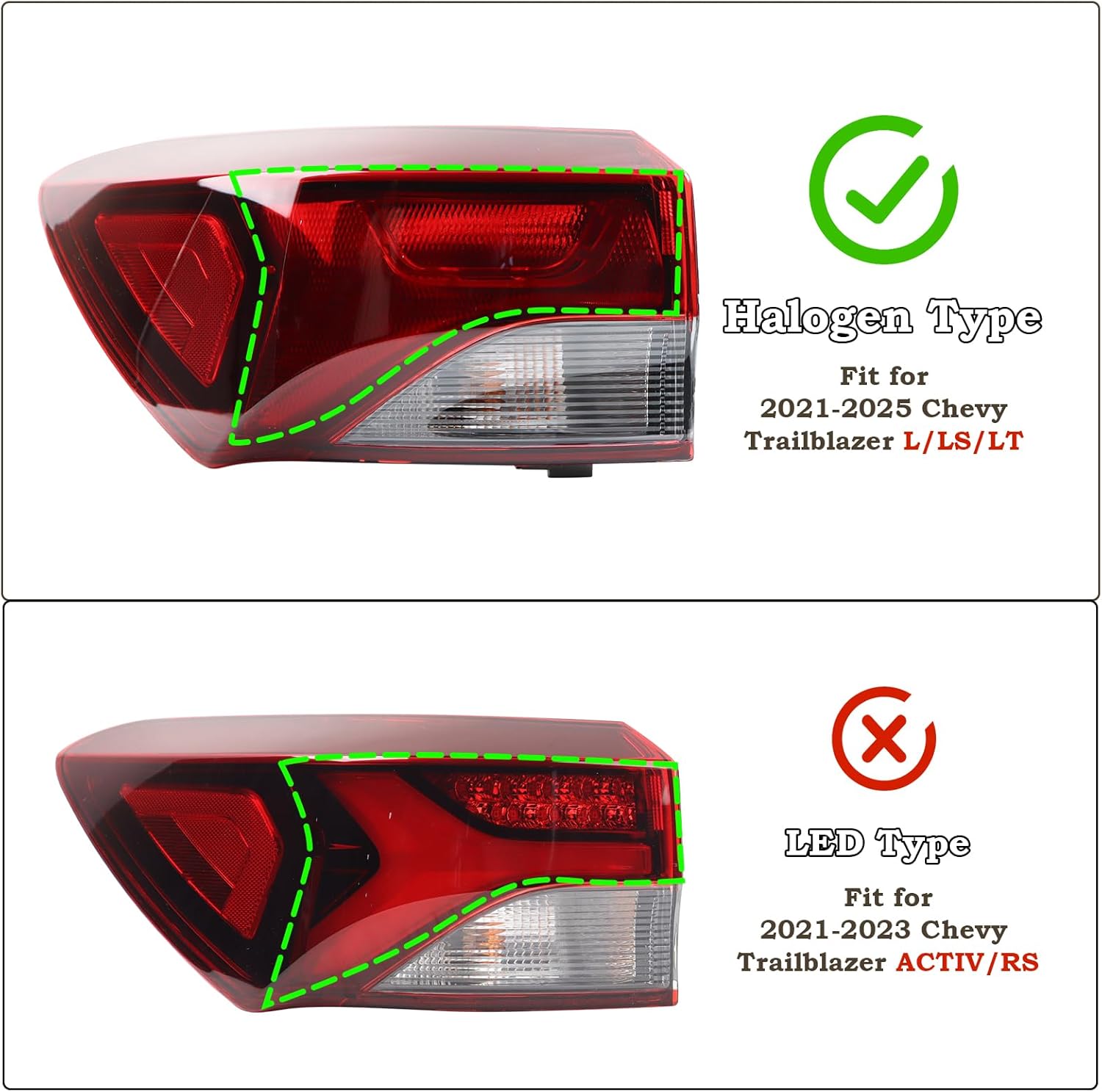LH Halogen Outer Tail light Assembly Fit for 2021-2025 Chevy Trailblazer L/LS/LT Chevrolet Rear Lamp Left Driver Side With Bulbs GM2804147 42825751