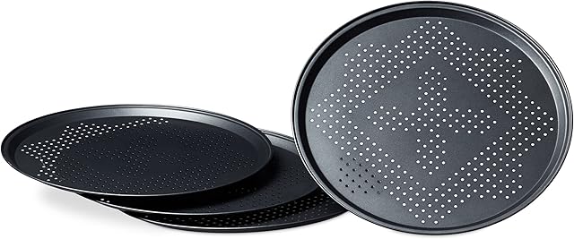 Relaxdays Blacha do pizzy z perforacją w zestawie okrągłe blachy do pizzy o bardzo dużej średnicy: ok. 29 cm blachy do pieczenia pizzy i tarty w zestawie 4 szt. powłoka zapobiegająca przywieraniu, antracyt