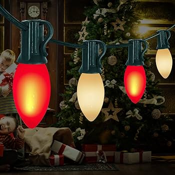 C9 Christmas Lights Outdoor 25Ft Red/White Christmas with 27