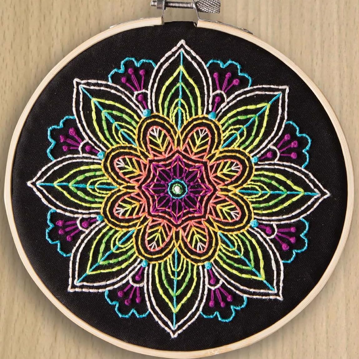 Leisure Arts Embroidery Kit 6" Neon Mandala- cross stitch kits for beginners - embroidery kit for beginners - embroidery kits for adults - embroidery kits for adults