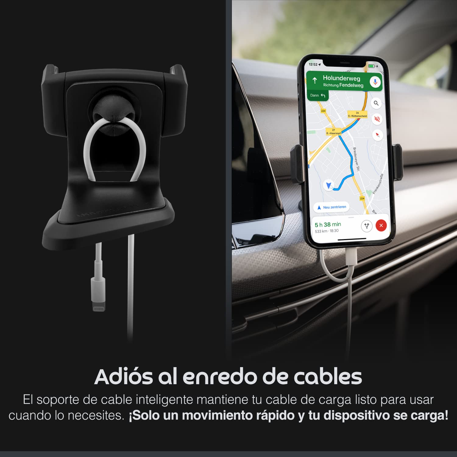 Soporte móvil Coche Premium para VW Golf 8 - El Mejor Soporte para TU Coche - Made in Germany, Accesorio Original - Porta telefono Coche/Porta movil