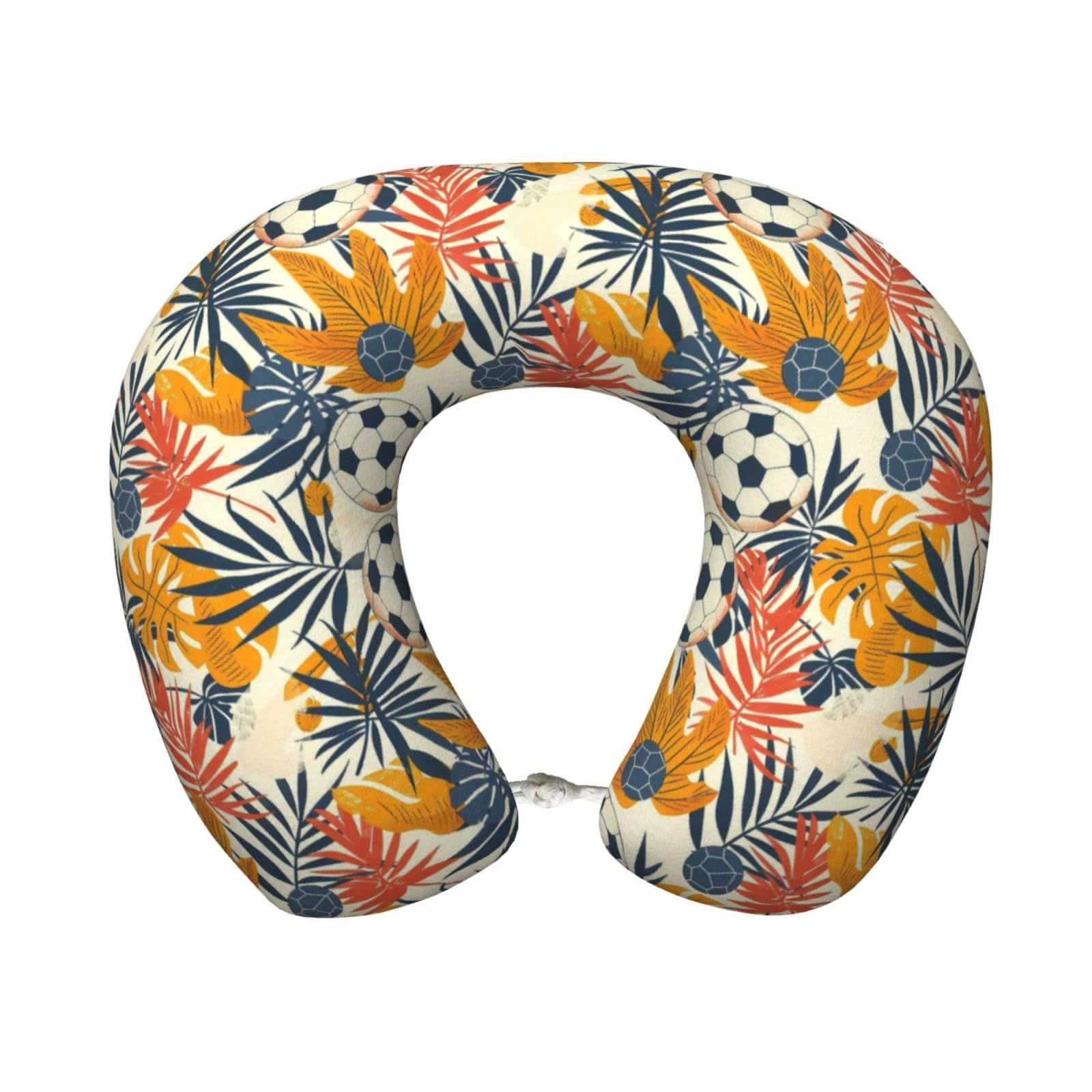 peiyeety Tropical Palm Leaf Football Print Travel Pillow Memory Foam, Portable Neck Pillow for Airplane, Car and Office