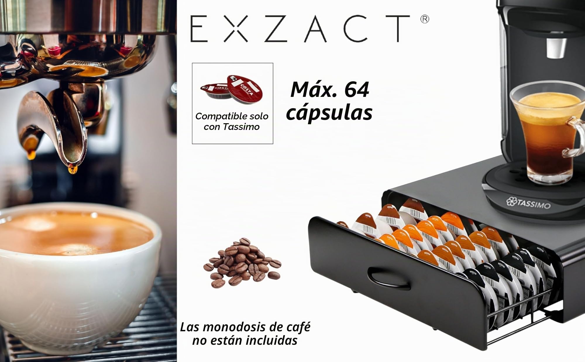 Exzact Cajón para Cápsulas de Café - Almacenador de Cápsulas, Capacidad Máxima de 64 Piezas,