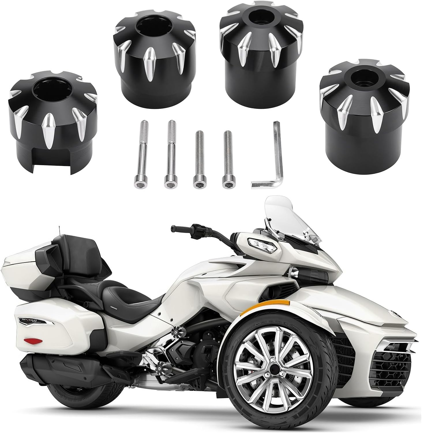 4PCS Aluminum CNC Frame Caps Replace, with bolts,The Stock Frame Caps for Can-am Spyder F3-S/F3-T/F3 Limited Special Series 2010-2023,Black