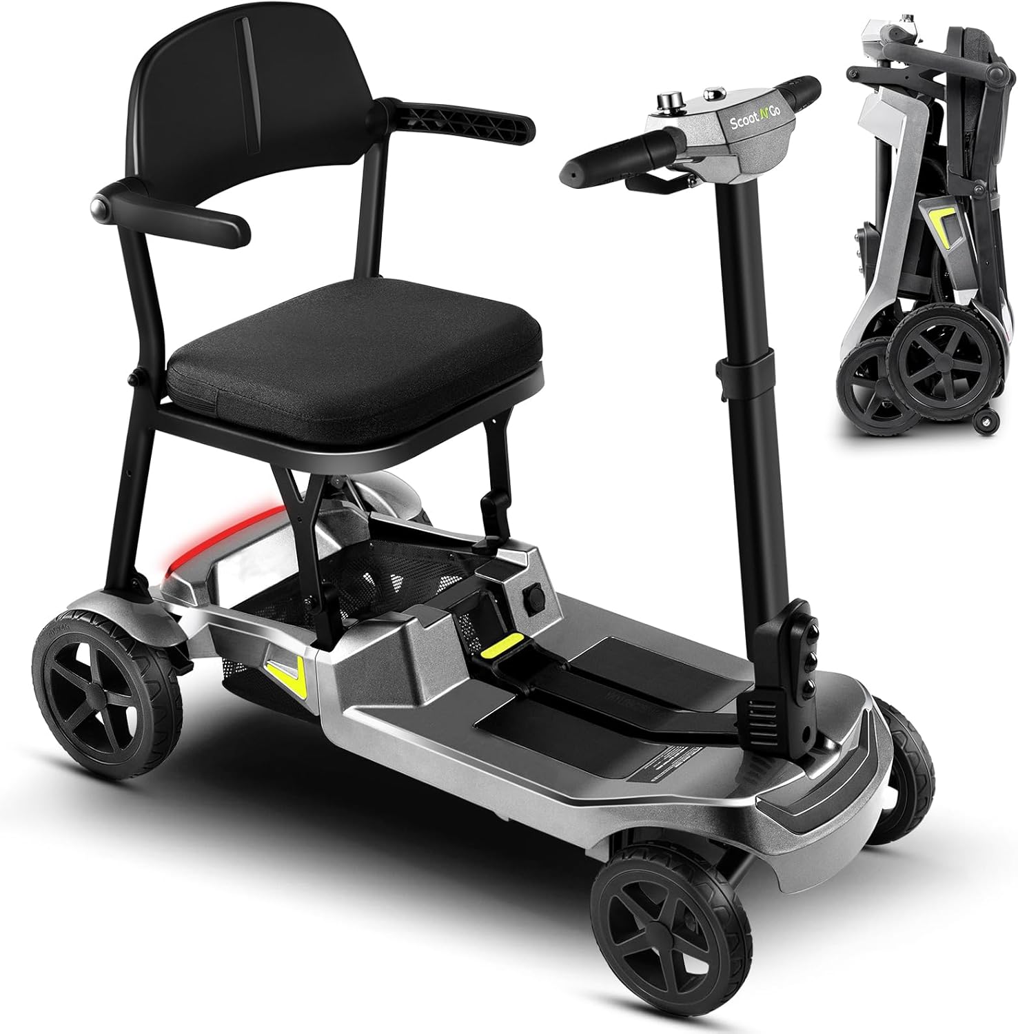 4 Wheel Mobility Scooter for Adults & Seniors Electric Powered Lightweight Foldable 5 MPH Speed 15 Miles Range Two Removable Batteries Airline Approved (Silver Grey, Standard) product image